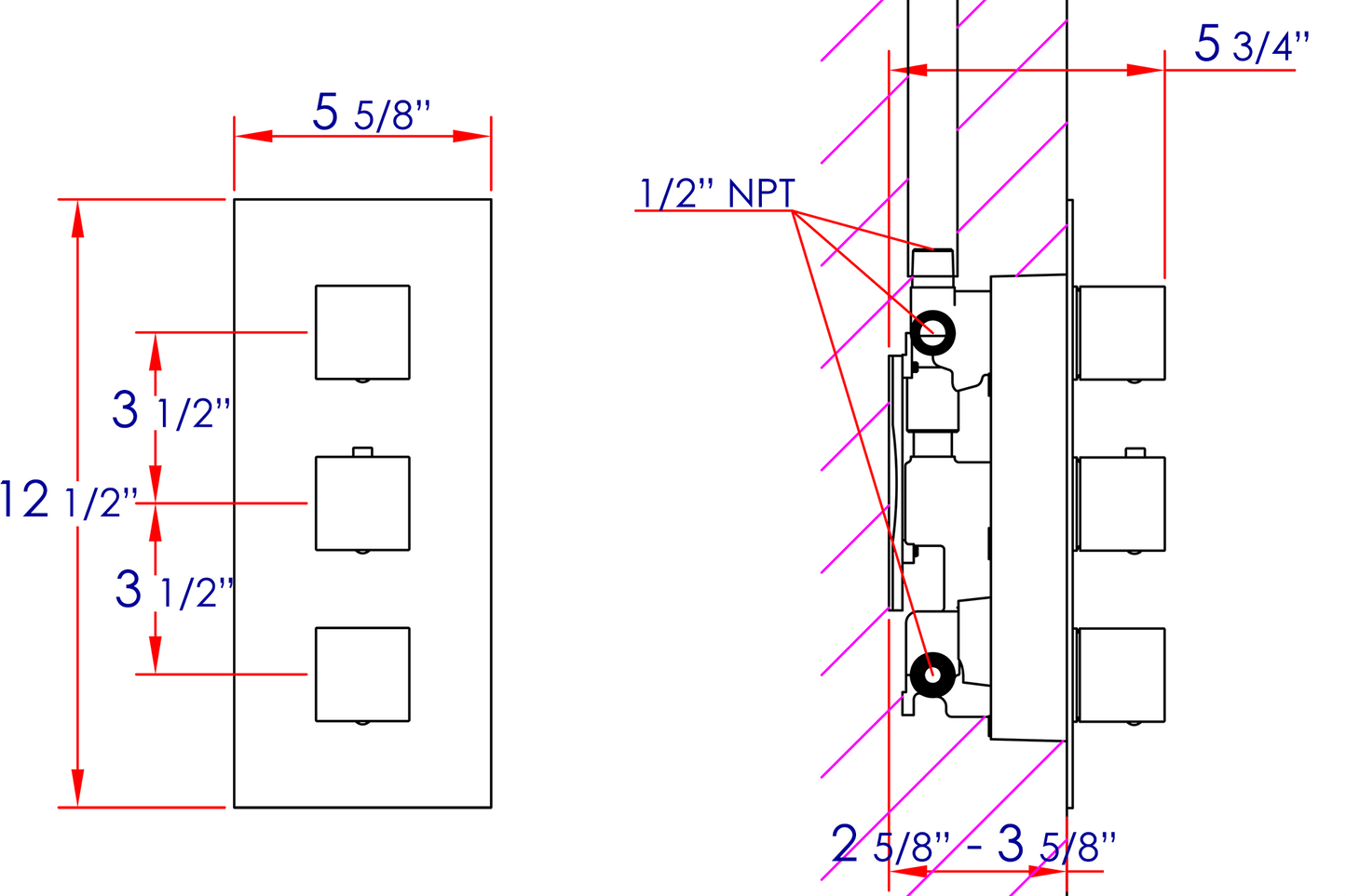 ALFI brand AB2901-BN Brushed Nickel Concealed 4-Way Thermostatic Valve Shower Mixer /w Square Knobs