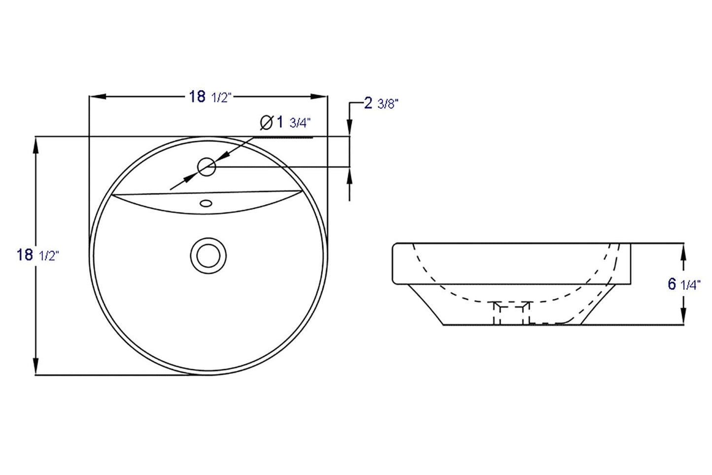 EAGO BA141 18" Oval Ceramic above mount Bathroom Basin Vessel Sink
