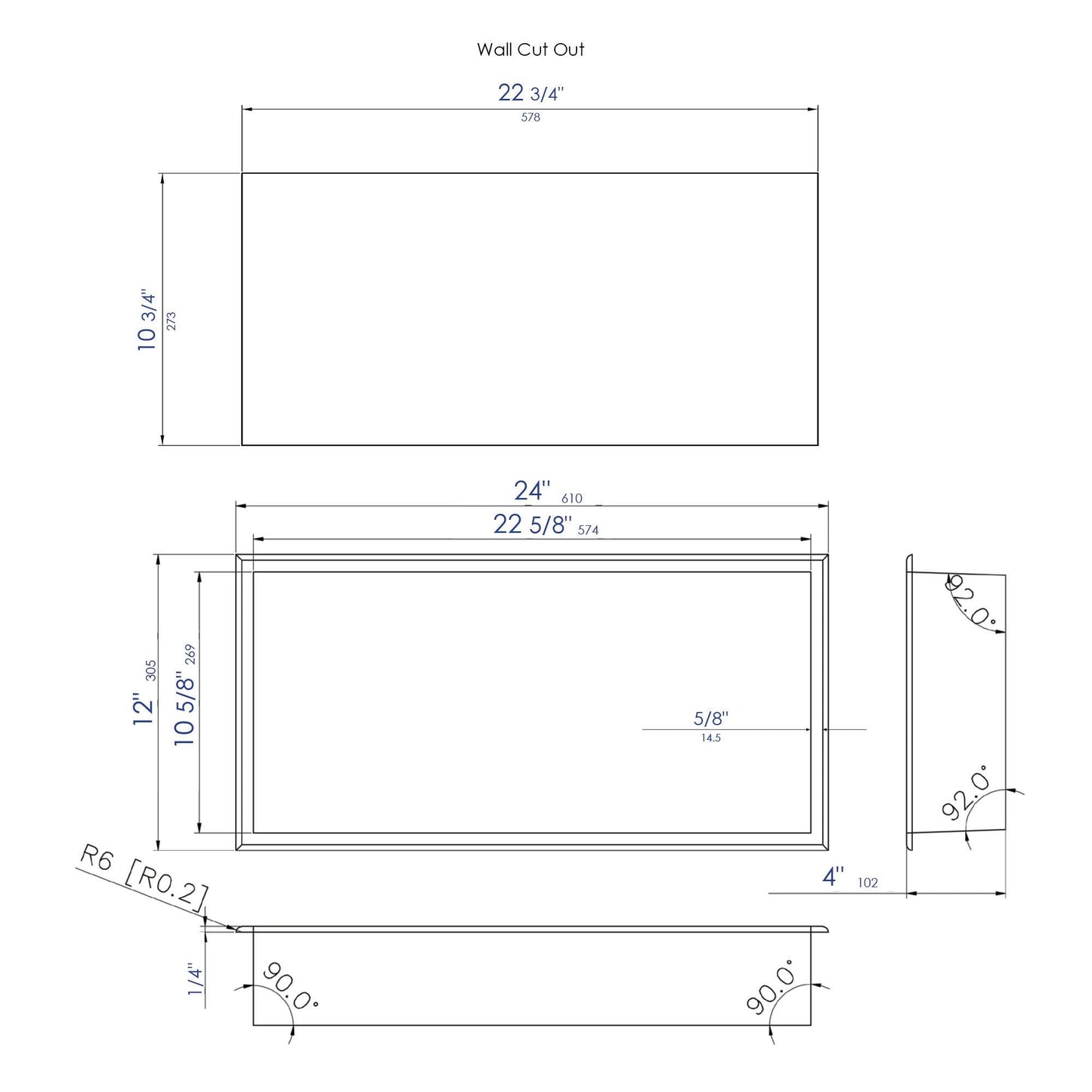 ALFI brand ABNC2412-W 24 x 12 White Matte Stainless Steel Horizontal Single Shelf Bath Shower Niche