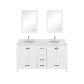 Blossom Geneva 60" Double Sink Freestanding Bathroom Vanity With Countertop, Undermount Sink, Mirrors, White