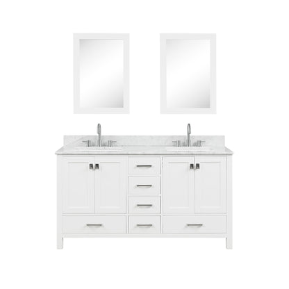 Blossom Geneva 60" Double Sink Freestanding Bathroom Vanity With Countertop, Undermount Sink, Mirrors, White