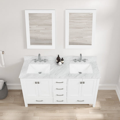 Blossom Geneva 60" Double Sink Freestanding Bathroom Vanity With Countertop, Undermount Sink, Mirrors, White