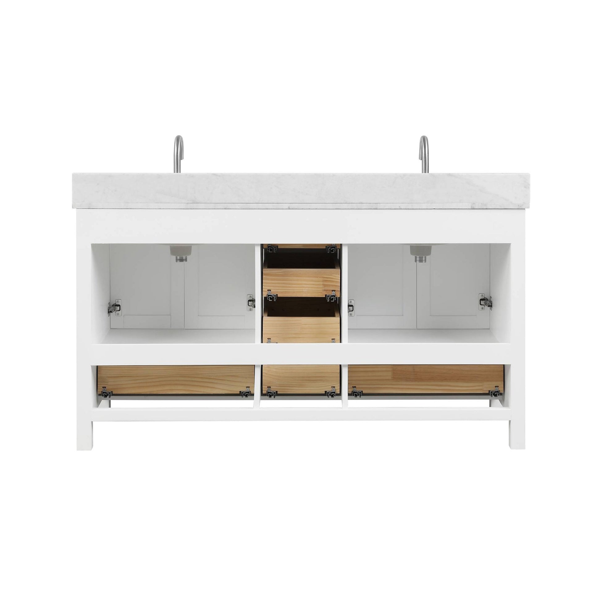 Blossom Geneva 60" Double Sink Freestanding Bathroom Vanity With Countertop, Undermount Sink, Mirrors, White, back