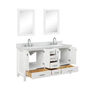 Blossom Geneva 60" Double Sink Freestanding Bathroom Vanity With Countertop, Undermount Sink, Mirrors, White, open