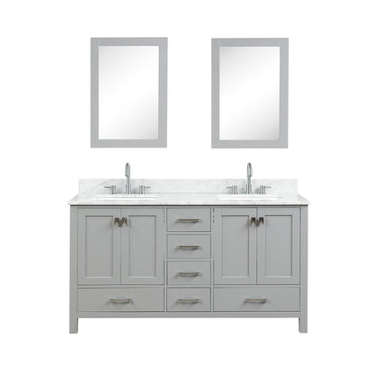 Blossom Geneva 60" Double Sink Freestanding Bathroom Vanity With Countertop, Undermount Sink, Mirrors, Gray