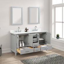 Load image into Gallery viewer, Blossom Geneva 60&quot; Double Sink Freestanding Bathroom Vanity With Countertop, Undermount Sink, Mirrors, Gray, open
