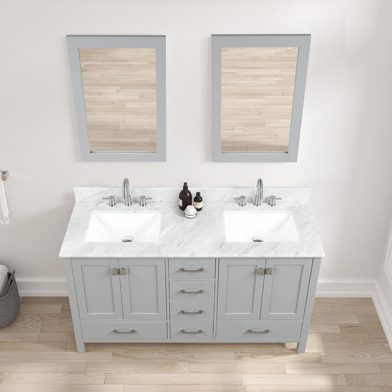 Blossom Geneva 60" Double Sink Freestanding Bathroom Vanity With Countertop, Undermount Sink, Mirrors, Gray