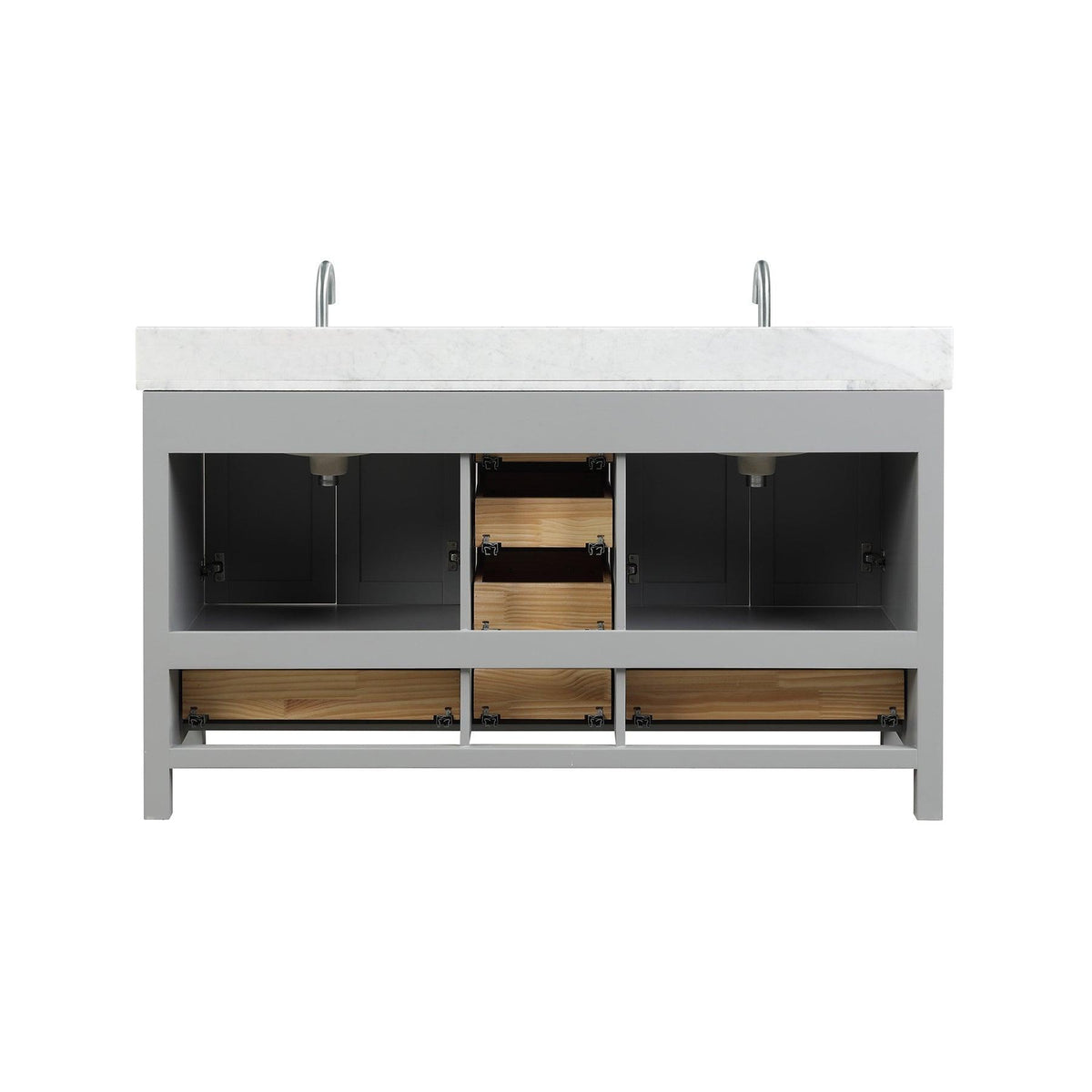 Blossom Geneva 60" Double Sink Freestanding Bathroom Vanity With Countertop, Undermount Sink, Mirrors, Gray, back