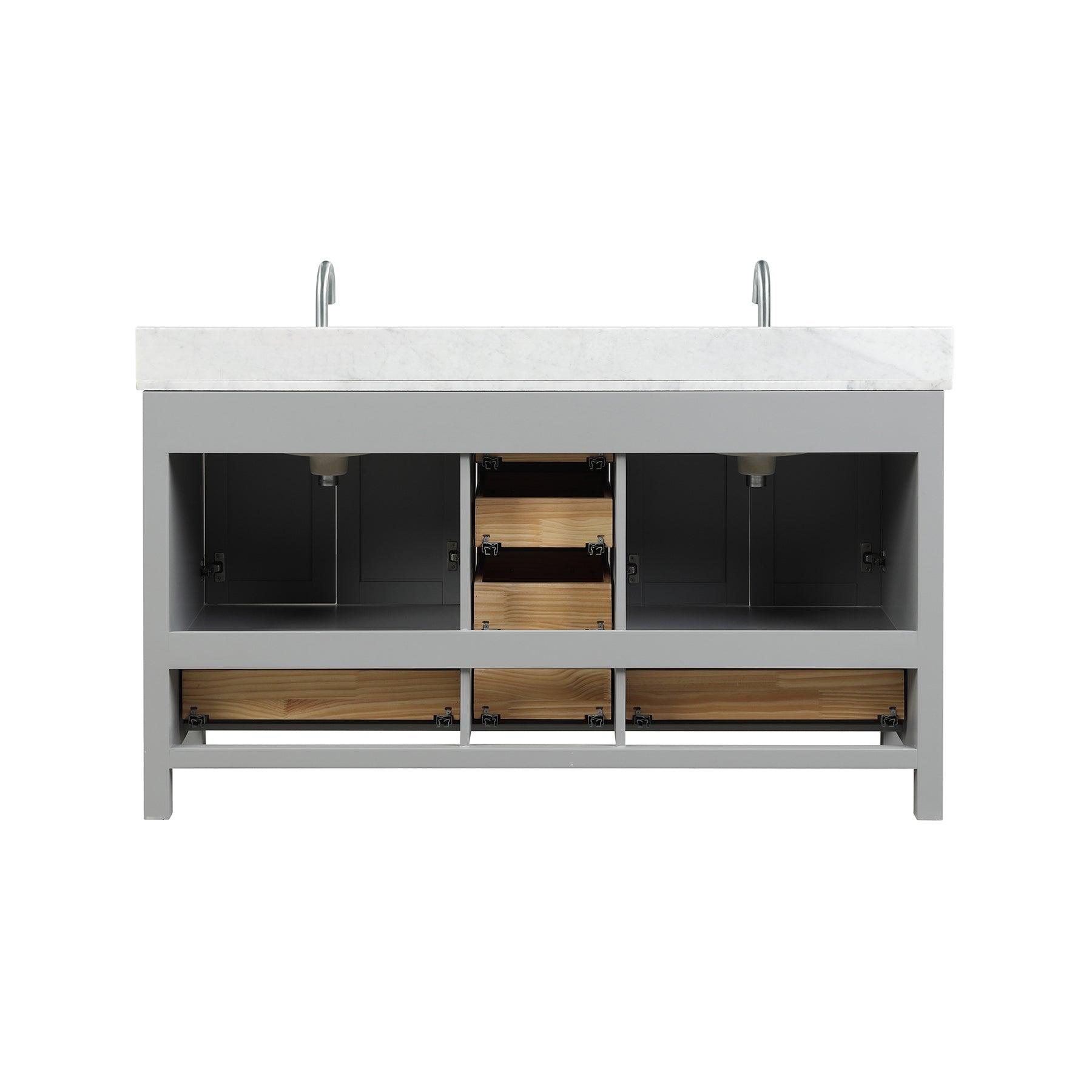 Blossom Geneva 60" Double Sink Freestanding Bathroom Vanity With Countertop, Undermount Sink, Mirrors, Gray, back