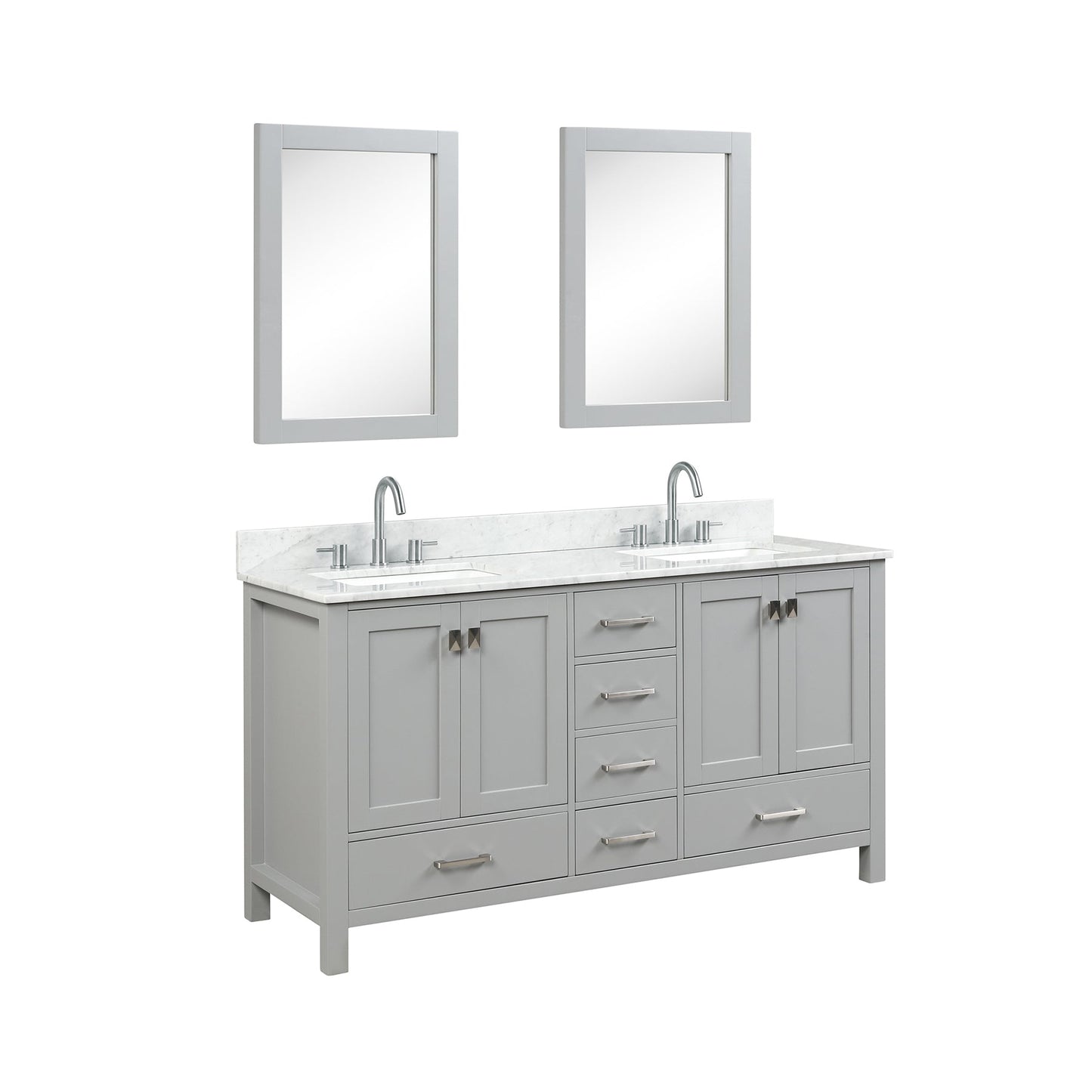 Blossom Geneva 60" Double Sink Freestanding Bathroom Vanity With Countertop, Undermount Sink, Mirrors, Gray