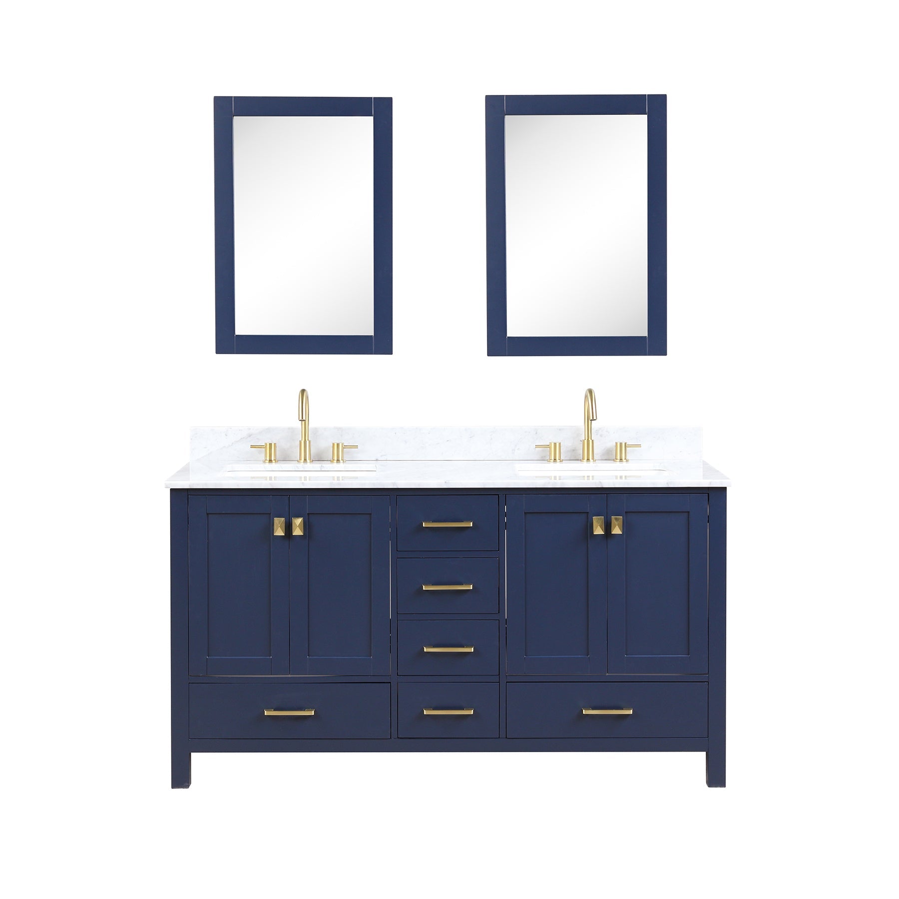 Blossom Geneva 60" Double Sink Freestanding Bathroom Vanity With Countertop, Undermount Sink, Mirrors, Blue