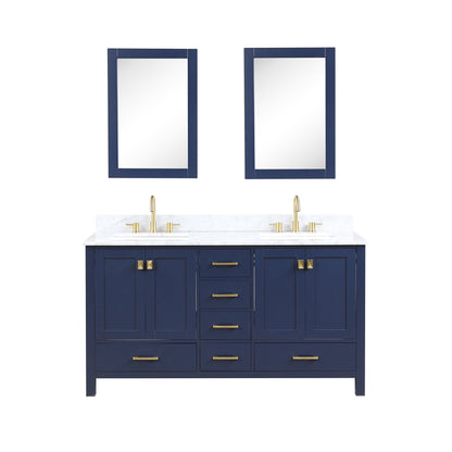 Blossom Geneva 60" Double Sink Freestanding Bathroom Vanity With Countertop, Undermount Sink, Mirrors, Blue