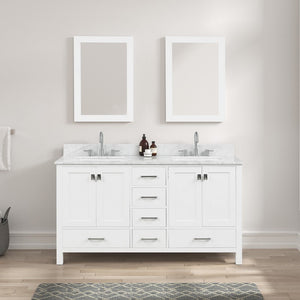 Blossom Geneva 60" Double Sink Freestanding Bathroom Vanity With Countertop, Undermount Sink, Mirrors, White