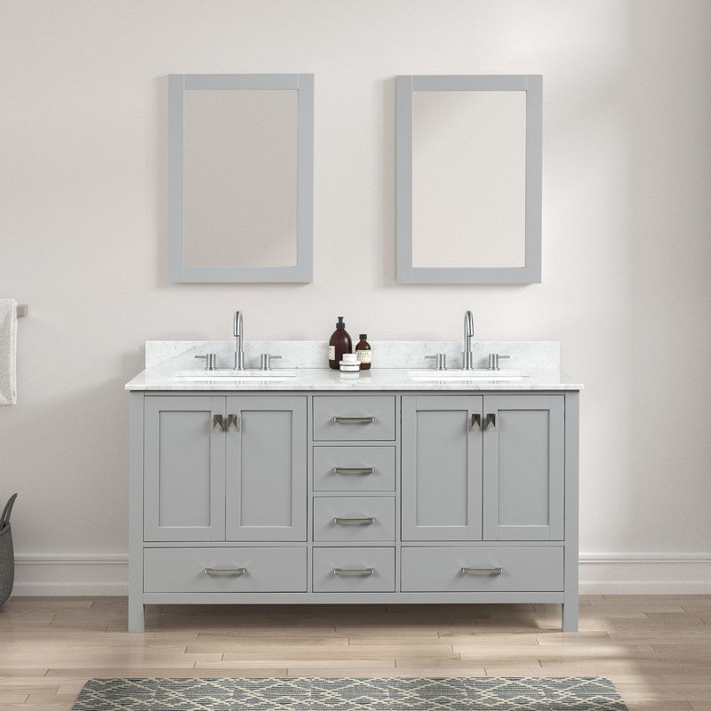 Blossom Geneva 60" Double Sink Freestanding Bathroom Vanity With Countertop, Undermount Sink, Mirrors, Gray