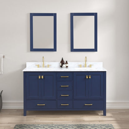 Blossom Geneva 60" Double Sink Freestanding Bathroom Vanity With Countertop, Undermount Sink, Mirrors, Blue