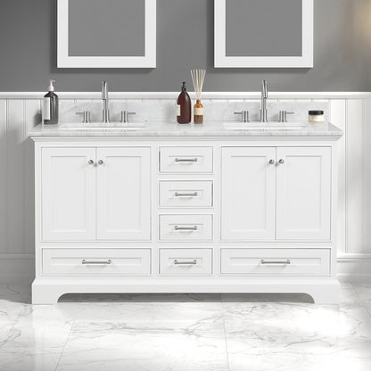 Blossom Copenhagen Double sink Freestanding Bathroom Vanity With Countertop & Undermount Sink, White, 60"