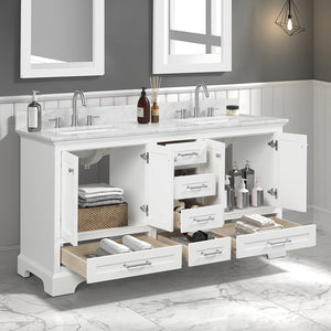 Blossom Copenhagen Double sink Freestanding Bathroom Vanity With Countertop & Undermount Sink, White, 60", open