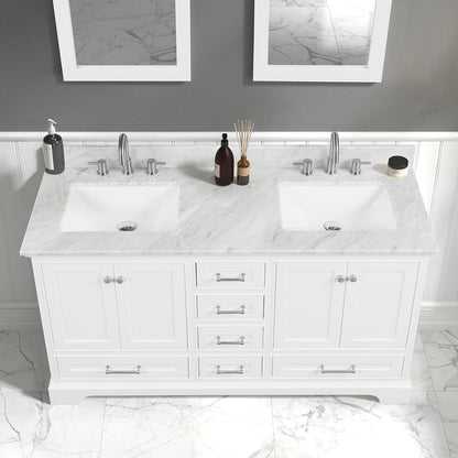 Blossom Copenhagen Double sink Freestanding Bathroom Vanity With Countertop & Undermount Sink, White, 60"