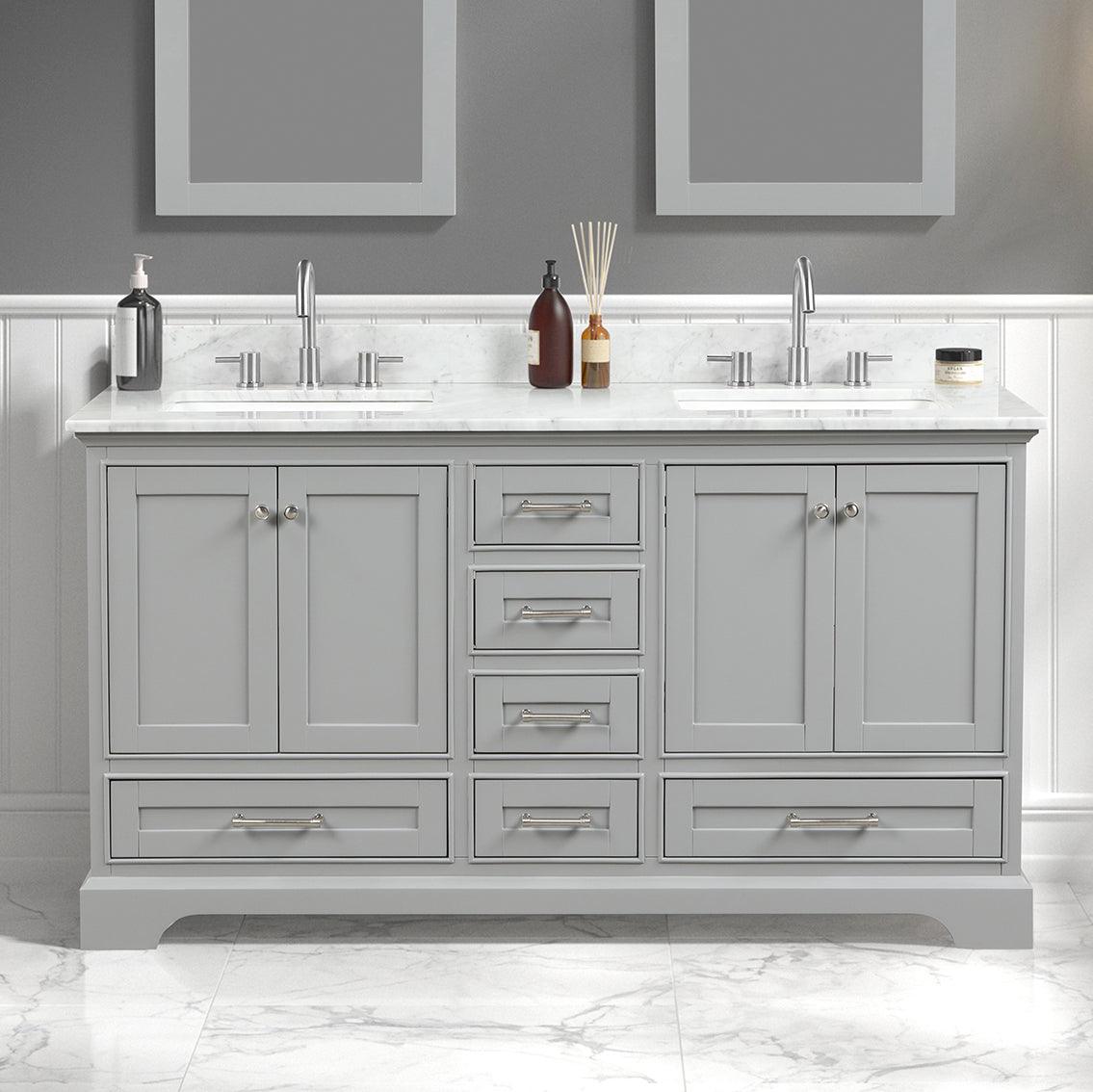 Blossom Copenhagen Double sink Freestanding Bathroom Vanity With Countertop & Undermount Sink, Gray, 60"