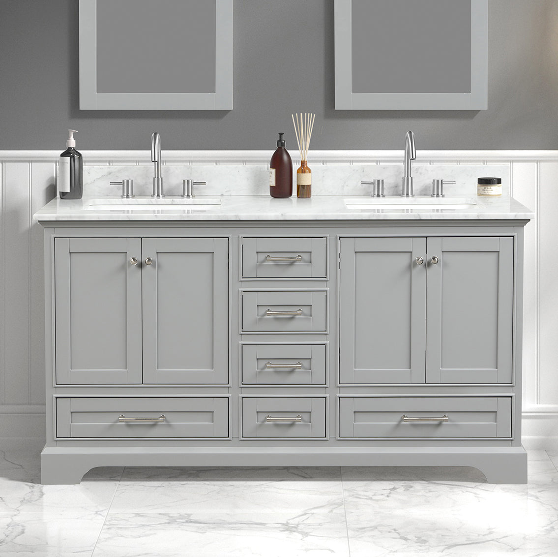 Blossom Copenhagen Double sink Freestanding Bathroom Vanity With Countertop & Undermount Sink, Gray, 60"