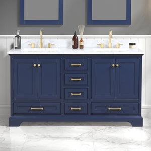Blossom Copenhagen Double sink Freestanding Bathroom Vanity With Countertop & Undermount Sink, Blue, 60"