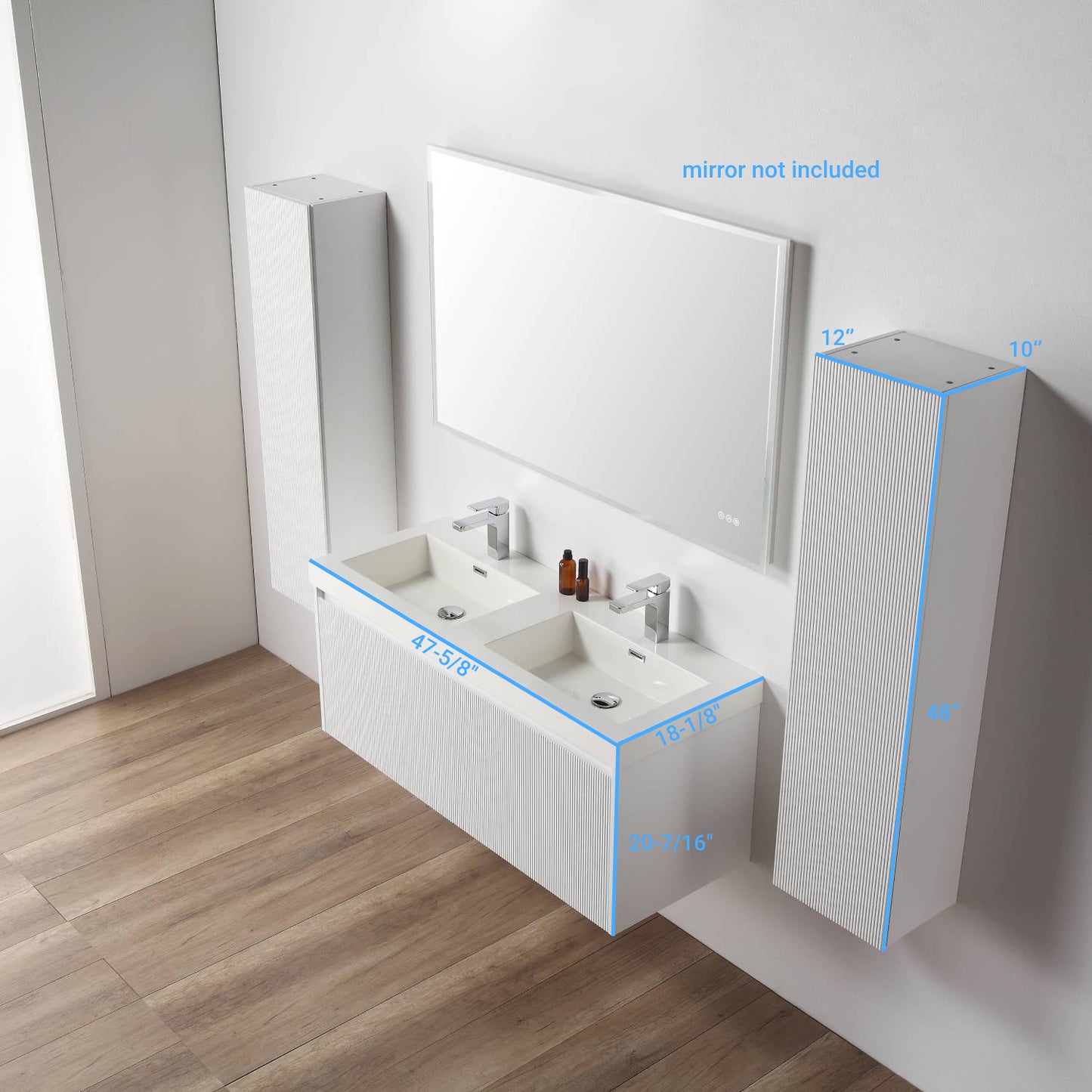 Blossom Positano 48" Floating Double Sink Bathroom Vanity with Top & 2 Side Cabinets White up size