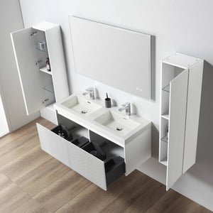 Blossom Positano 48" Floating Double Sink Bathroom Vanity with Top & 2 Side Cabinets White Set Up Open 