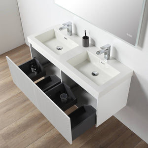 Blossom Positano 48" Floating Double Sink Bathroom Vanity with Top & 2 Side Cabinets White Up Open
