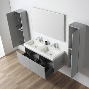 Blossom Positano 48" Floating Double Sink Bathroom Vanity with Top & 2 Side Cabinets Gray open