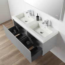 Load image into Gallery viewer, Blossom Positano 48&quot; Floating Double Sink Bathroom Vanity with Top &amp; 2 Side Cabinets Gray up open