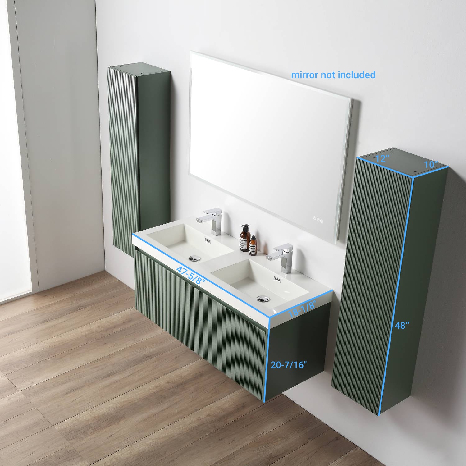 Blossom Positano 48" Floating Double Sink Bathroom Vanity with Top & 2 Side Cabinets Green size