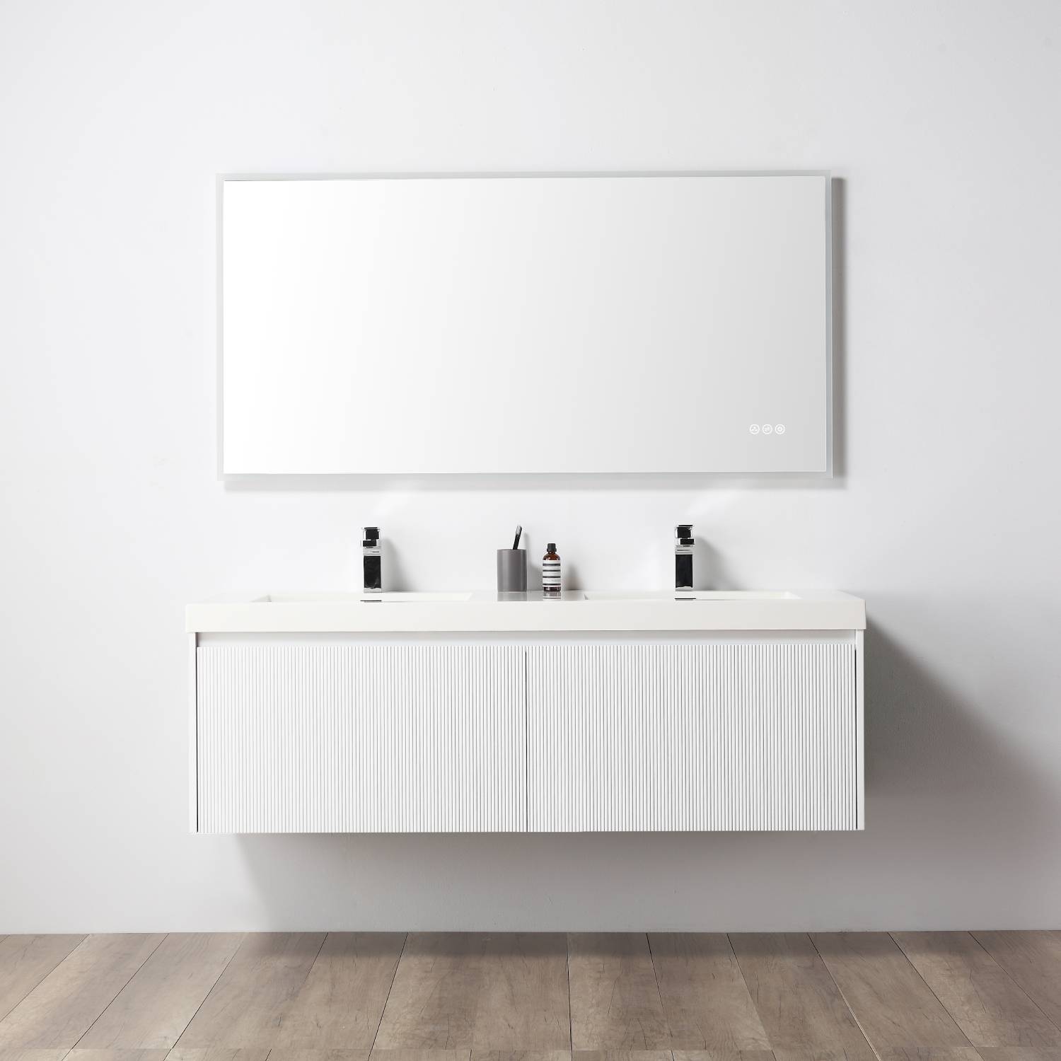 Blossom Positano 60" Floating Double Sink Bathroom Vanity with Top, NO Side Cabinets, White