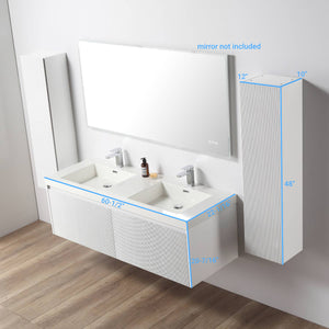 Blossom Positano 60" Floating Double Sink Bathroom Vanity with Top & 2 Side Cabinets White size