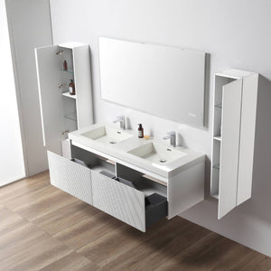 Blossom Positano 60" Floating Double Sink Bathroom Vanity with Top & 2 Side Cabinets White open