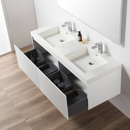 Blossom Positano 60" Floating Double Sink Bathroom Vanity with Top & 2 Side Cabinets White up