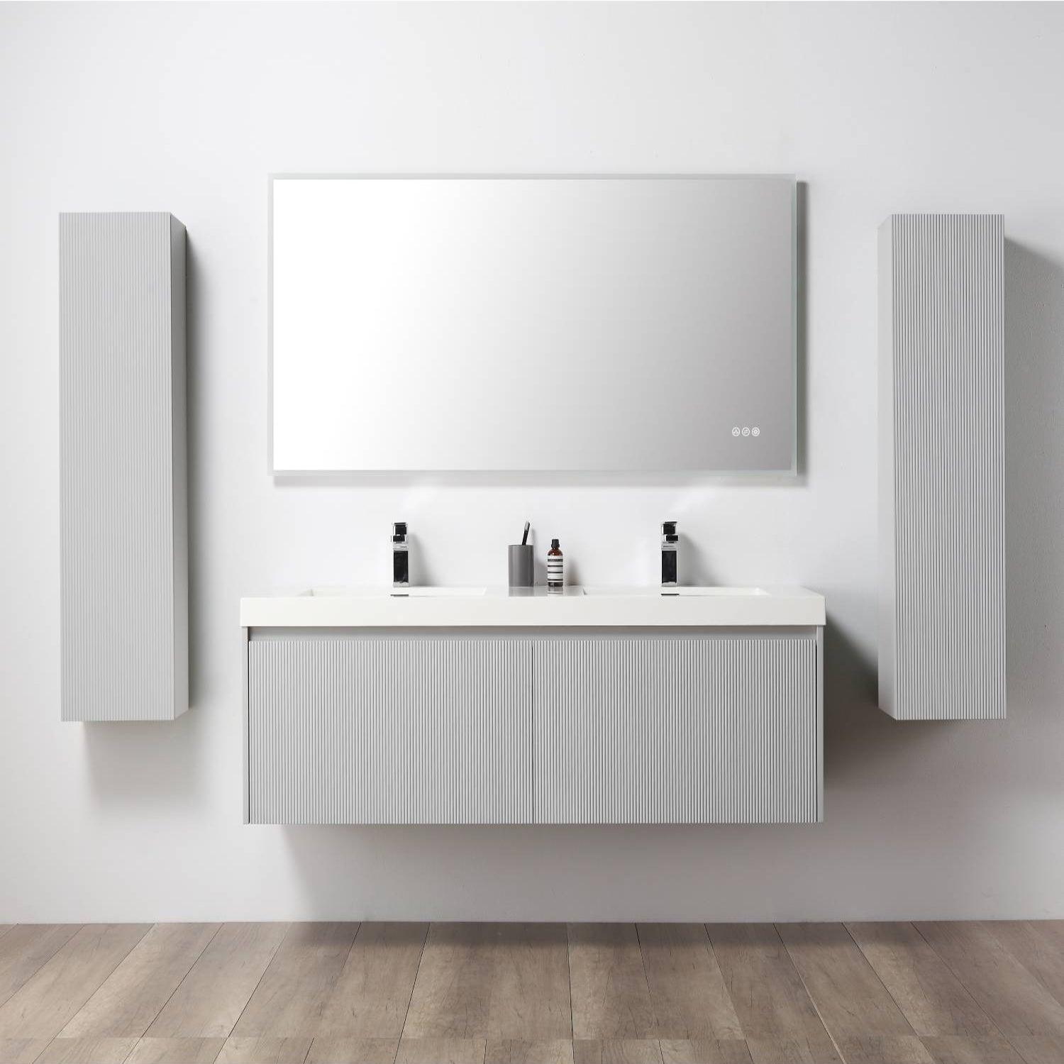Blossom Positano 60" Floating Double Sink Bathroom Vanity with Top & 2 Side Cabinets Grey