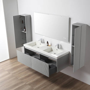 Blossom Positano 60" Floating Double Sink Bathroom Vanity with Top & 2 Side Cabinets Grey open