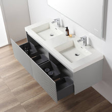 Load image into Gallery viewer, Blossom Positano 60&quot; Floating Double Sink Bathroom Vanity with Top &amp; 2 Side Cabinets Grey up open