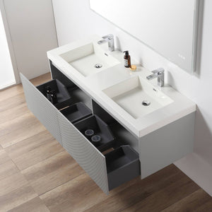 Blossom Positano 60" Floating Double Sink Bathroom Vanity with Top & 2 Side Cabinets Grey up open