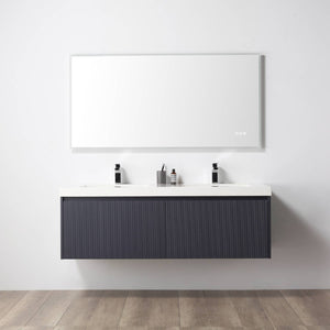 Blossom Positano 60" Floating Double Sink Bathroom Vanity with Top, NO Side Cabinets, Blue