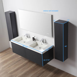Blossom Positano 60" Floating Double Sink Bathroom Vanity with Top & 2 Side Cabinets Blue size