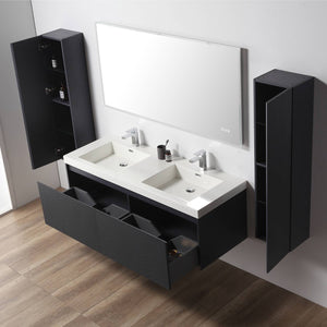 Blossom Positano 60" Floating Double Sink Bathroom Vanity with Top & 2 Side Cabinets Blue open