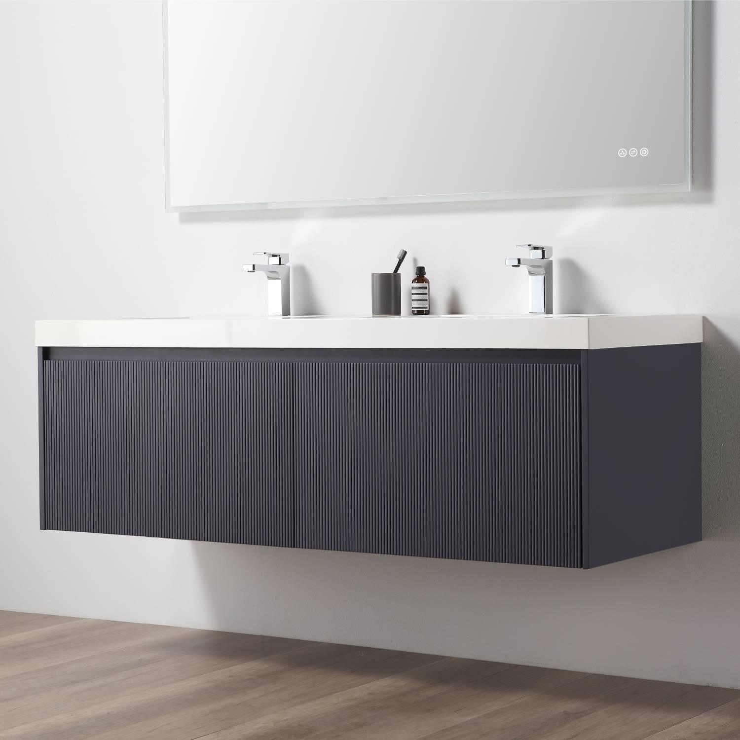 Blossom Positano 60" Floating Double Sink Bathroom Vanity with Top & 2 Side Cabinets Blue side