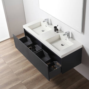 Blossom Positano 60" Floating Double Sink Bathroom Vanity with Top & 2 Side Cabinets Blue up open