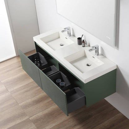 Blossom Positano 60" Floating Double Sink Bathroom Vanity with Top & 2 Side Cabinets Green up open