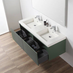 Blossom Positano 60" Floating Double Sink Bathroom Vanity with Top & 2 Side Cabinets Green up open