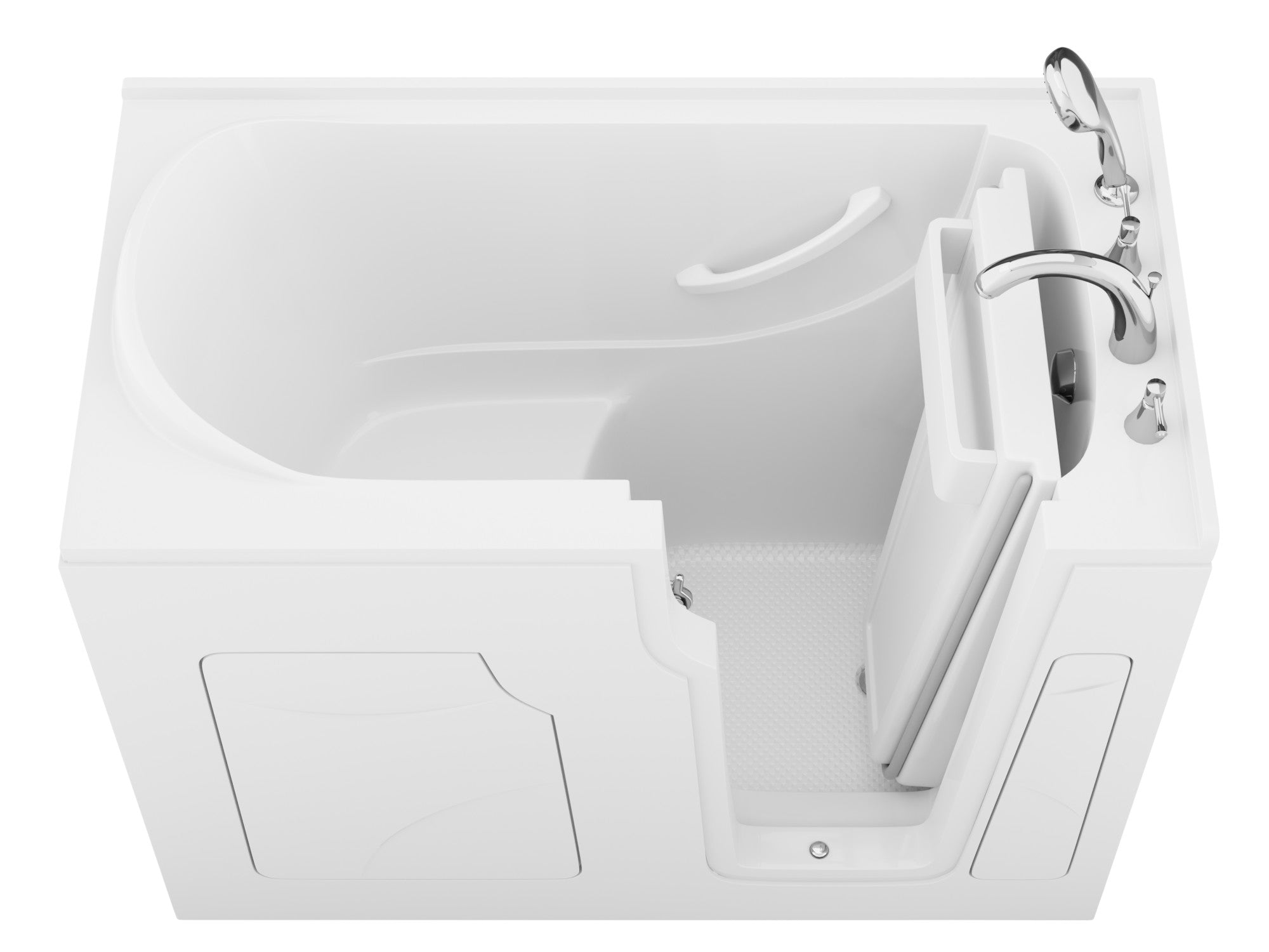 Coupe Premier 53–60" × 28" Walk-In Whirlpool Tub with Quick Fill Faucet and Fast Drain in Biscuit