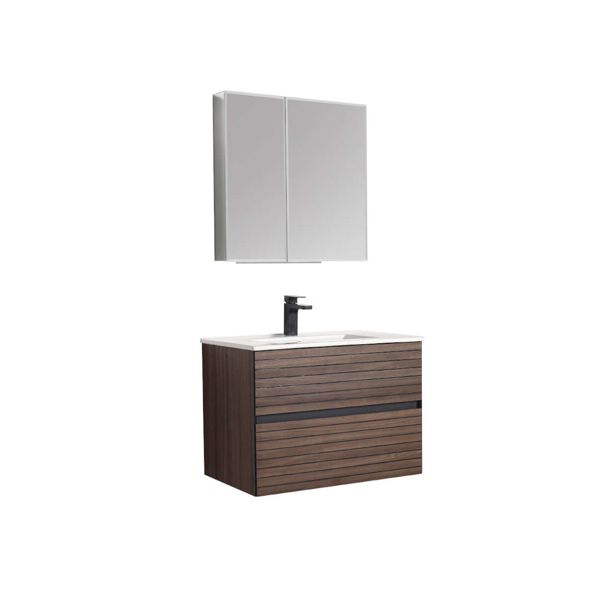 Blossom Annecy 30″ Wall-Hung Vanity - Modern Minimalist Design with Soft-Closing Drawers in Dark Walnut and Maple