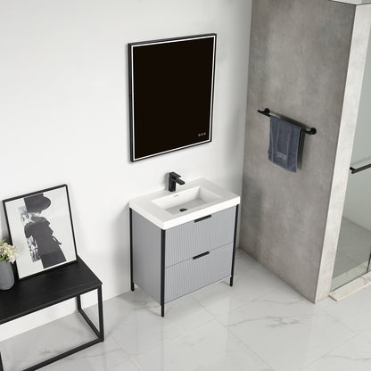 Zurich 30" Metal Grey Vanity, Soft-Close Drawers, Acrylic Basin, side