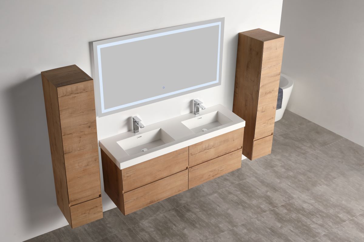  Blossom Assisi 48" Double sink Vanity - Sleek Minimalist Design with Soft-Closing Drawers, Classic Oak, side